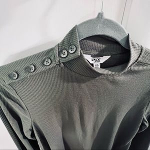 🔮 3/$10 🔮 Olive Green Waffle Knit Mock Neck with Button Detail